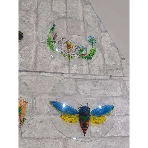 Hand painted Signed Glass‎ Salad Dessert Plates Reverse Floral Entomologist - Picture 12 of 16